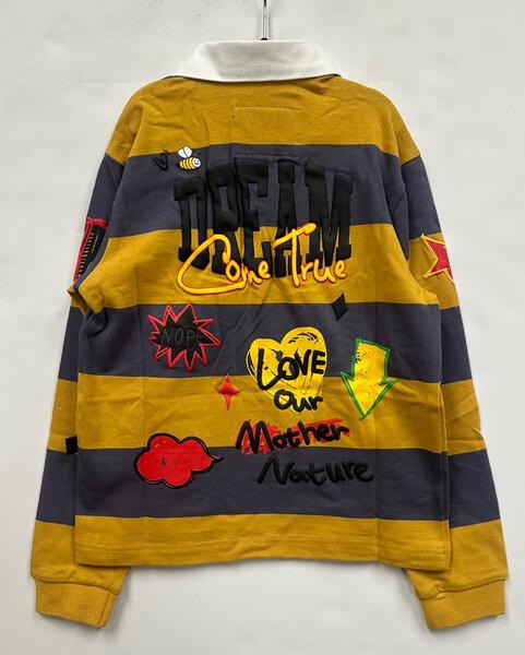 BISCOTTI Kid's Long Sleeve Polo Shirt With Heavy Print Effects & Patch Works