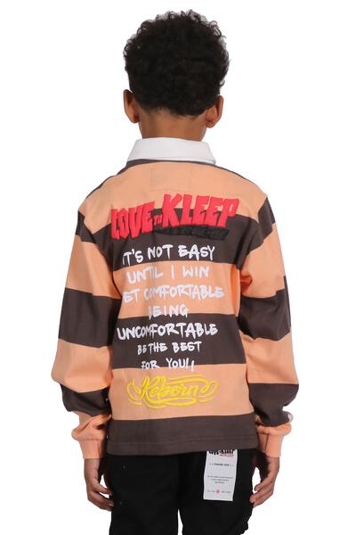 SEPIA Kid's Long Sleeve Polo Shirt With Heavy Print Effects & Patch Works