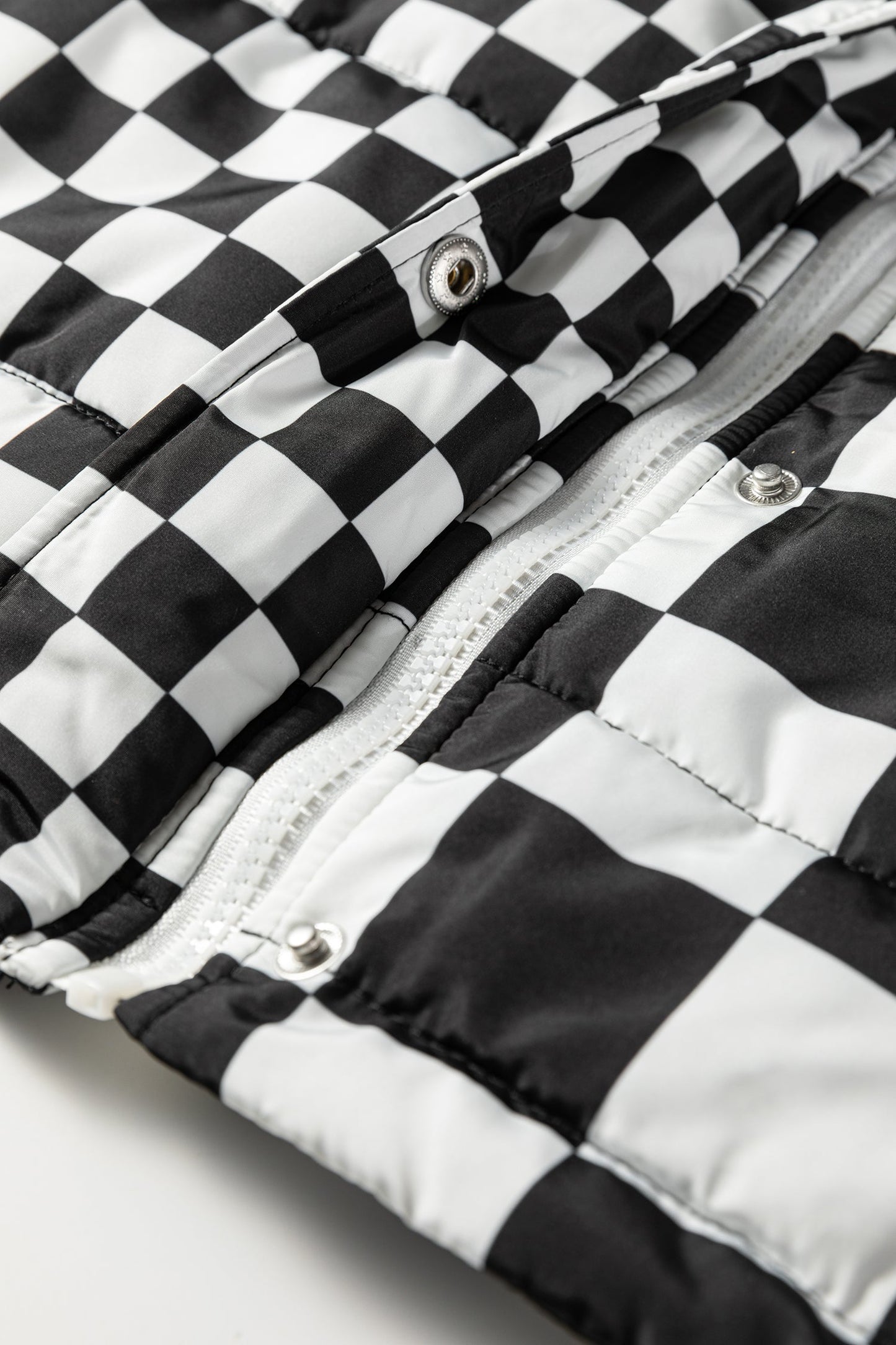 Black Double Checked Stand Collar Cropped Puffer Vest