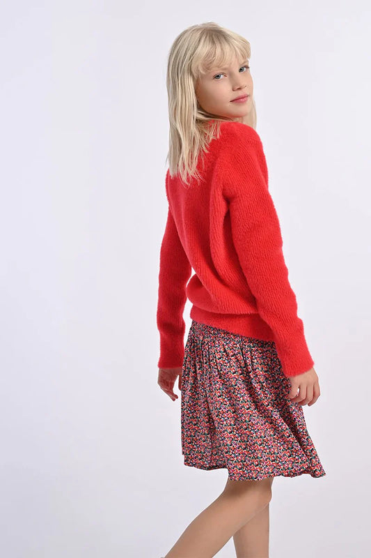Red Coral Knitted Fuzzy Sweater