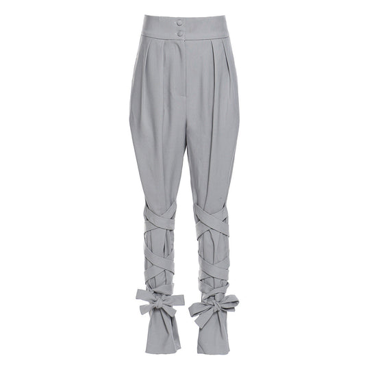 Winter Baggy Pants Unique Cross Lace up Women Loose Slimming All Matching Straight Casual Pants