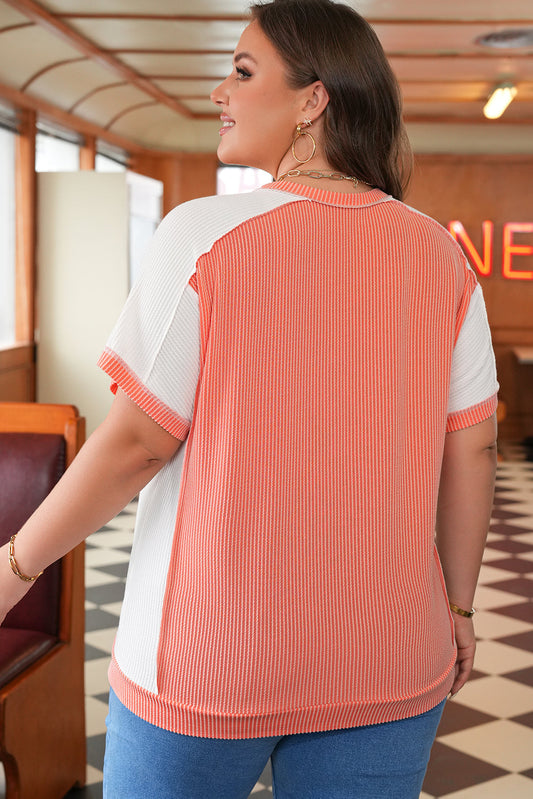 Khloe Plus Size Rib Color block Short Sleeve Top