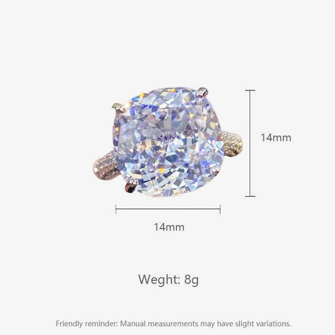 Multicolor Star Cut Bold Square CZ Adjustable Ring, Super Sparkling 14*14mm Main Cubic Zirconia, Pavé CZ Band, Dainty Luxe