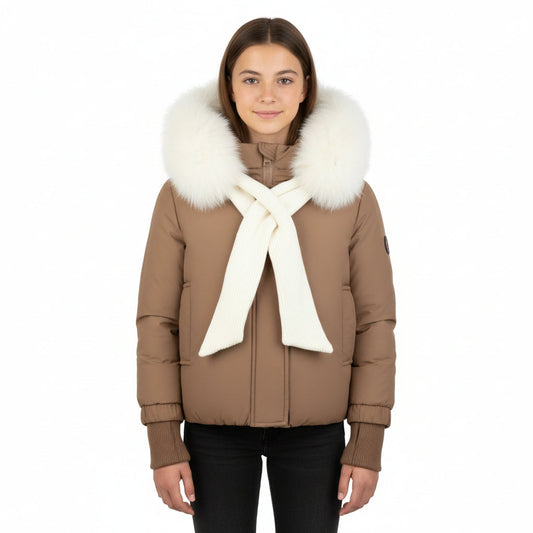 Pramie Girls Tan/Ivory Shawl Jacket 4–16 | Elegant Two-Tone Winter Outerwear