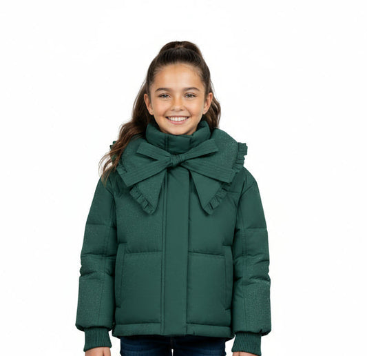 Pramie Girls Green Bow Collar Jacket
