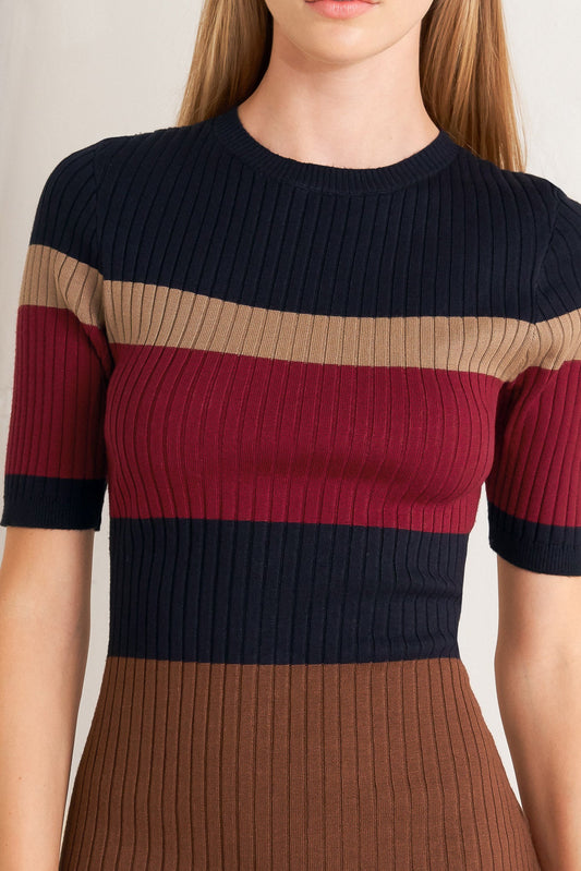 FALL RHYTHM COLOR BLOCKED MIDI SWEATER DRESS