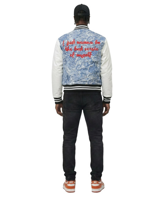 FLEX Men's Jacquard Body with faux Leather Sleeve Varsity Jacket