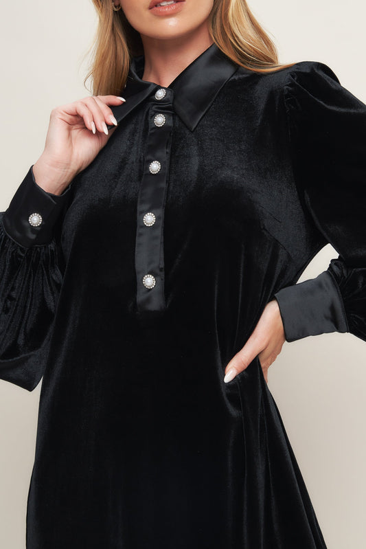 VELVET POWER BLACK MINI DRESS