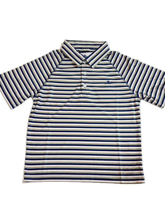 Navy/Fog/Green Stripe Short Sleeve Polo