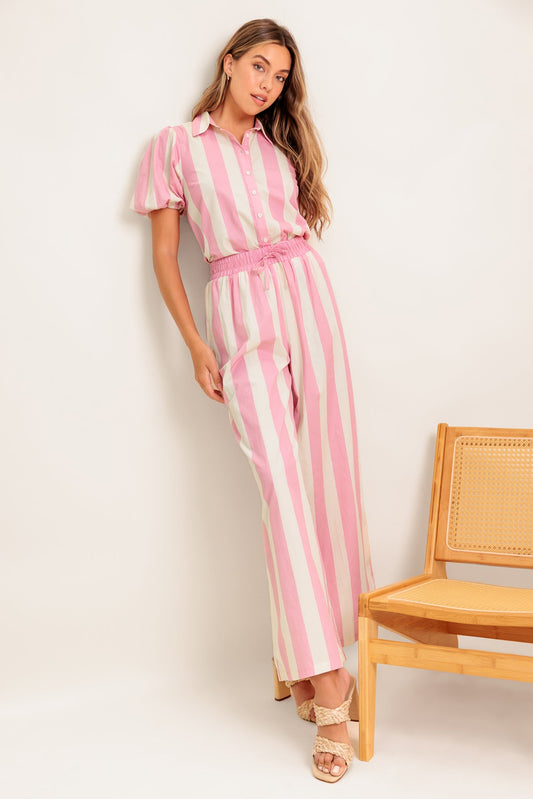 WINK & WALK STRIPE WOVEN TOP AND PANT SET
