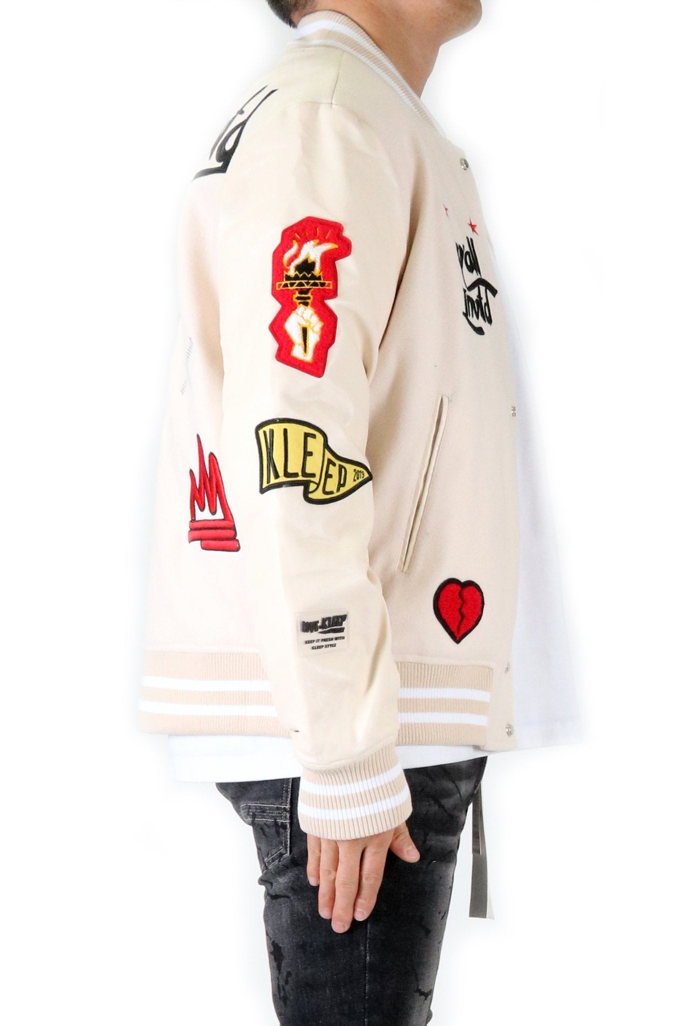 VUE Men's Melton Body with Faux Leather Sleeve Varsity Jacket