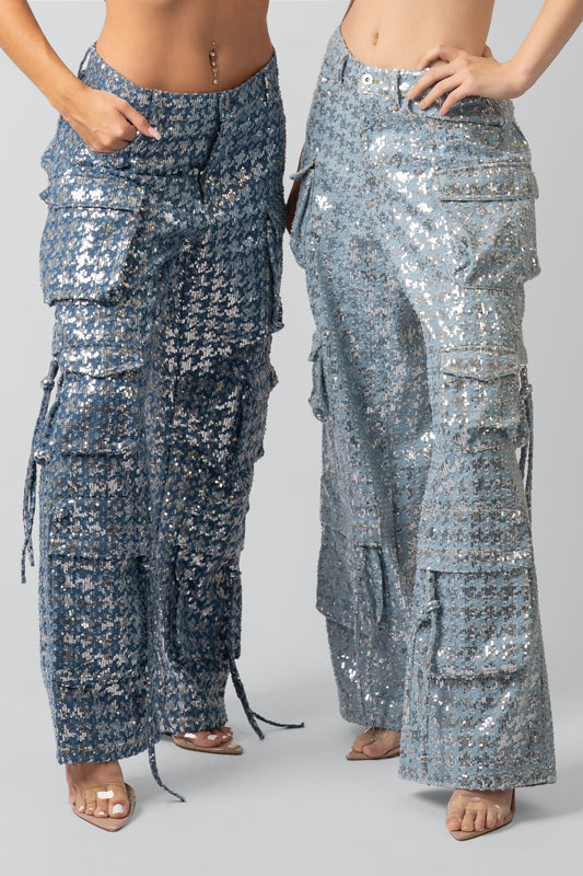 Kelly Cargo Sequin Denim Pants