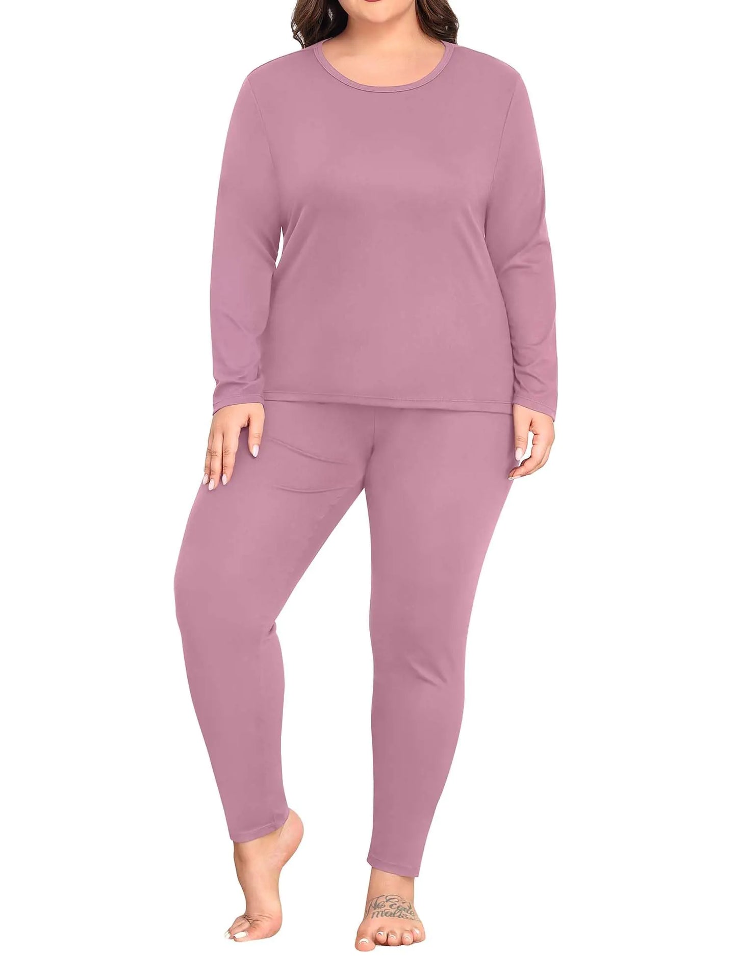 SWOMOG Plus Size Thermal Underwear Sets for Women Long Johns Base Layer Set 2 Pcs Underwear Top & Bottom Pajama Set