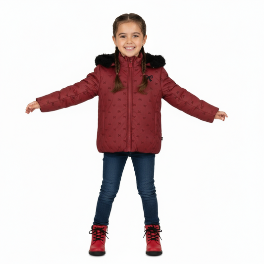 Raygo Red Embroidered All Bows Jacket | Chic Girls’ Statement Outerwear