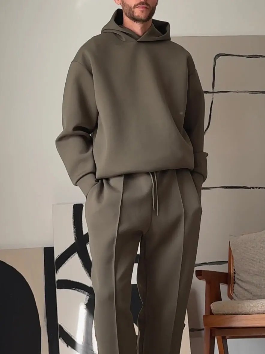 Men's Casual Hooded Sweatshirt & Elastic Waist Pants Set