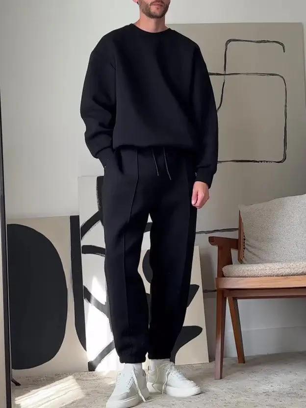 Men's Casual Round Neck Long Sleeve Sweatshirt & Elastic Waist Pants Set