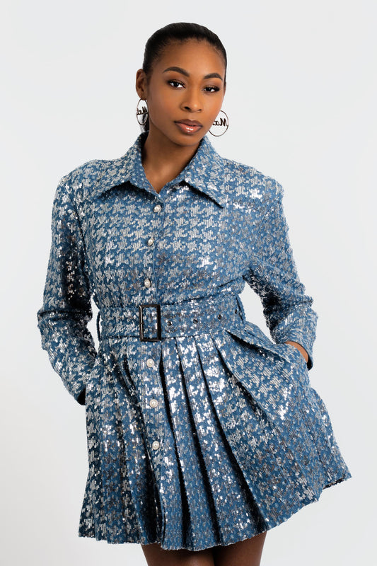 Michelle Sequin Denim Dress