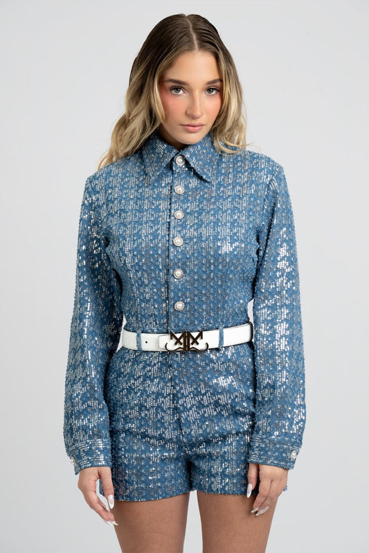 Moné Sequined Denim Romper