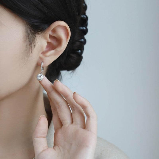 S925 Rainbow Green Moissanite/CZ Round Halo Drop Earrings, 1ct D-Grade VVS Certificate, Hypoallergenic Sterling Silver Gift