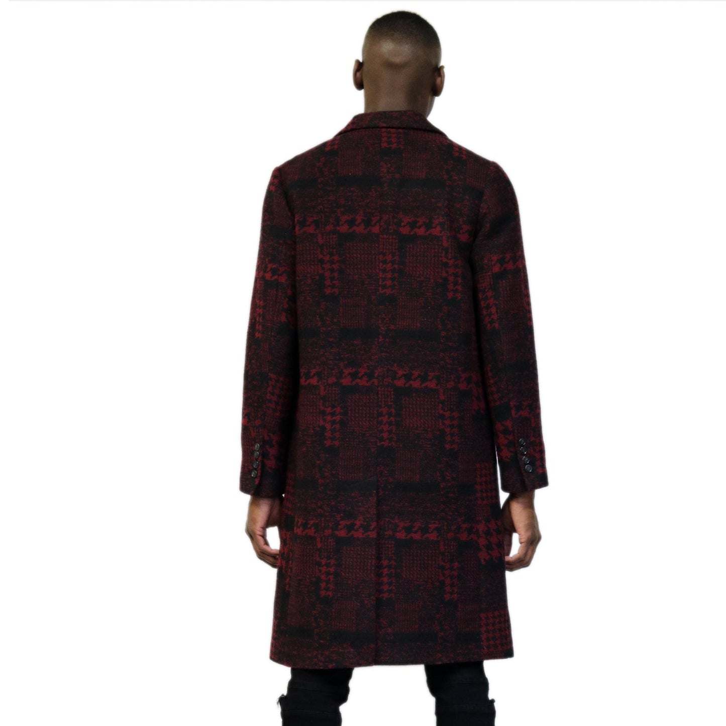 Kearny black and burgundy houndstooth pattern Wool Coat Jacket