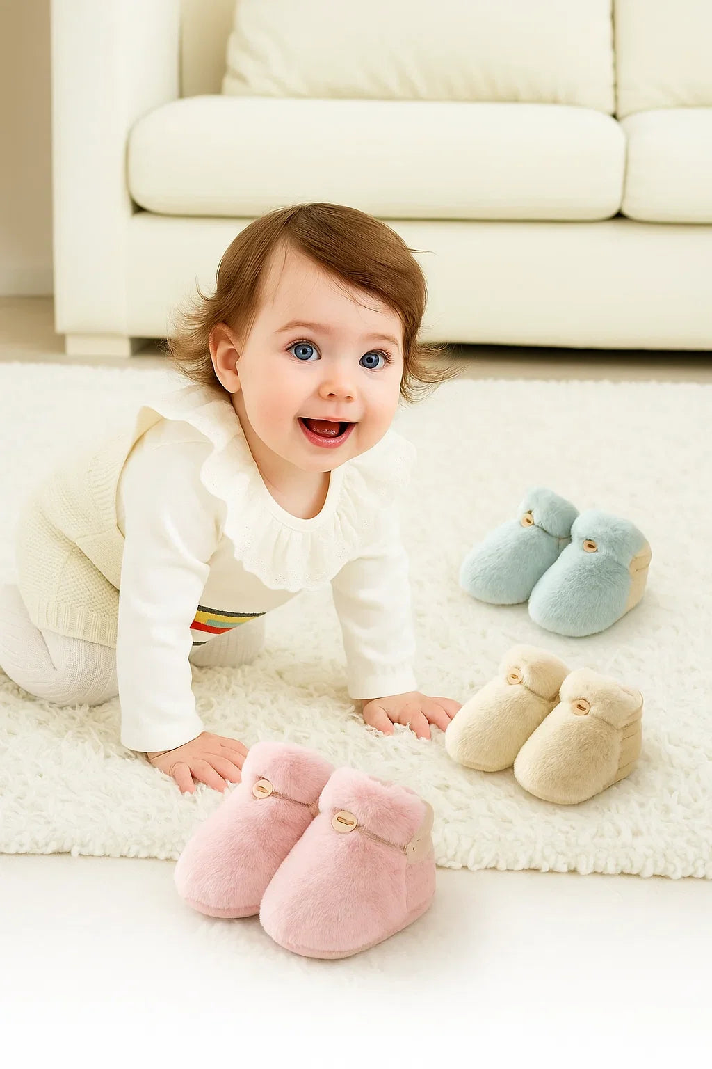 Newborn Baby Solid Color Plush Warm Shoes Outfits In Autumn & Winter