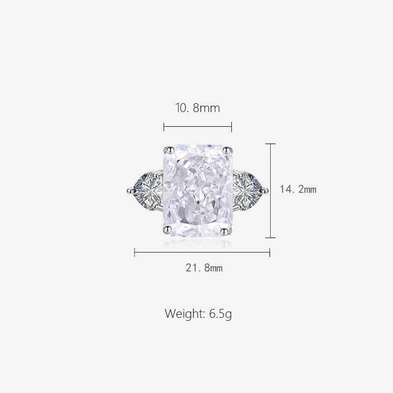 Multicolor Ice Flower Cut CZ Adjustable Ring, 10*14mm 5A Main Cubic Zirconia, Two Heart Side CZ, Dainty Luxe