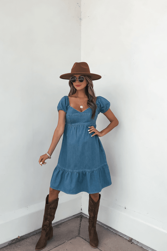 Blue Denim Tiered Mini Dress - FINAL SALE