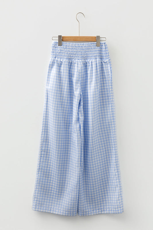 Gingham Plaid Smocked High Waist Pants