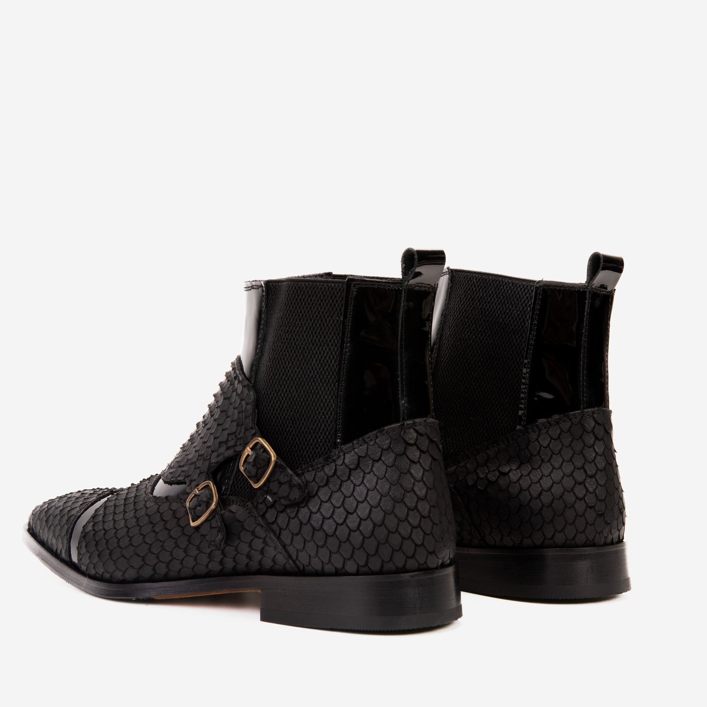 The Orion Black Snakeskin Pattern Leather Double Monk Strap Men Boot