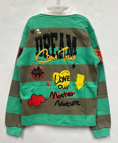 MATRI Kid's Long Sleeve Polo Shirt With Heavy Print Effects & Patch Works