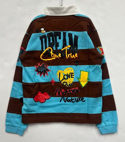 JORDY Kid's Long Sleeve Polo Shirt With Heavy Print Effects & Patch Works