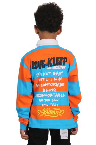 ZORA Kid's Long Sleeve Polo Shirt With Heavy Print Effects & Patch Works