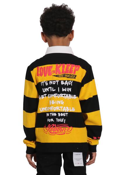 LOOMIE Kid's Long Sleeve Polo Shirt With Heavy Print Effects & Patch Works