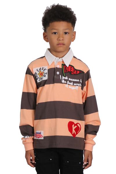 SEPIA Kid's Long Sleeve Polo Shirt With Heavy Print Effects & Patch Works