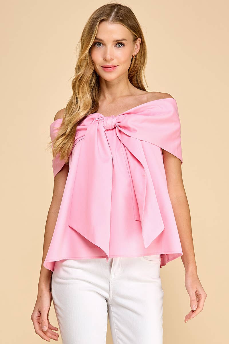 Pink Off The Shoulder Bow Top