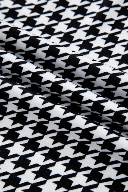 Black Houndstooth Print Open Front Long Dolman Kimonos