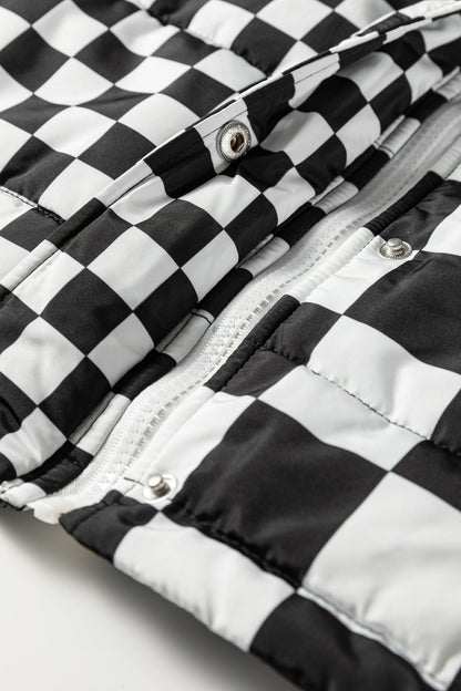 Black Double Checked Stand Collar Cropped Puffer Vest