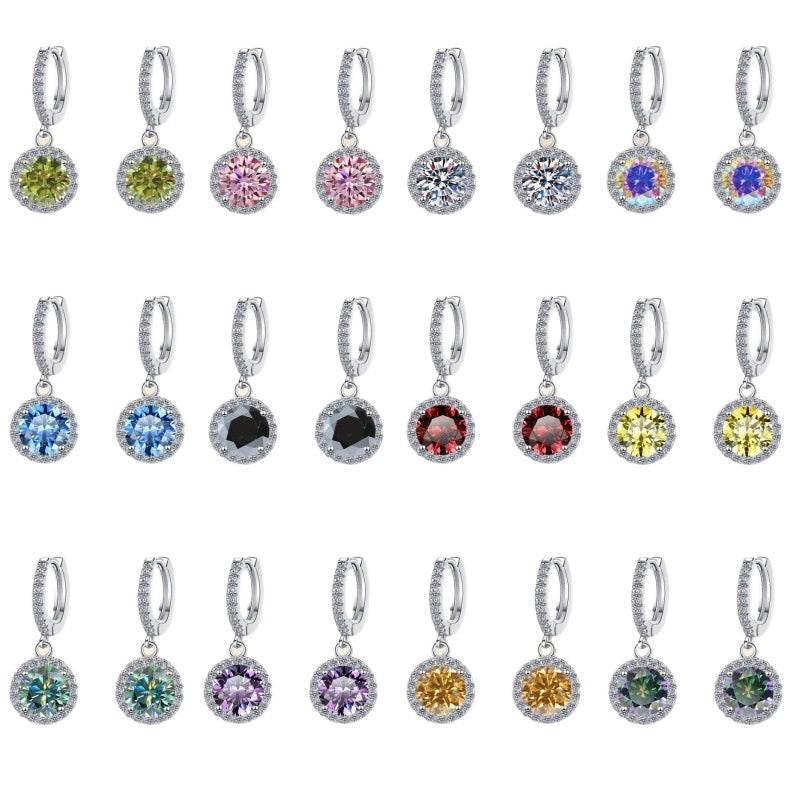 S925 Rainbow Green Moissanite/CZ Round Halo Drop Earrings, 1ct D-Grade VVS Certificate, Hypoallergenic Sterling Silver Gift