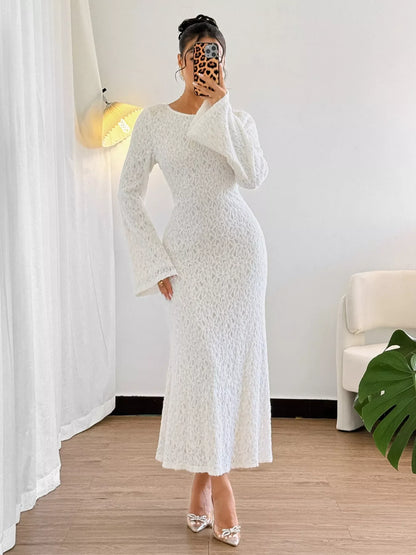 Lace Round Neck Flare Sleeve Dress