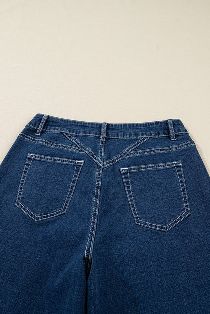 Sail Blue Stitched Waist Detail Cuffed Jeans