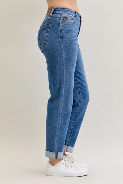 Judy Blue Full Size Mid Rise BF Classic Cuffed Jeans Plus Size