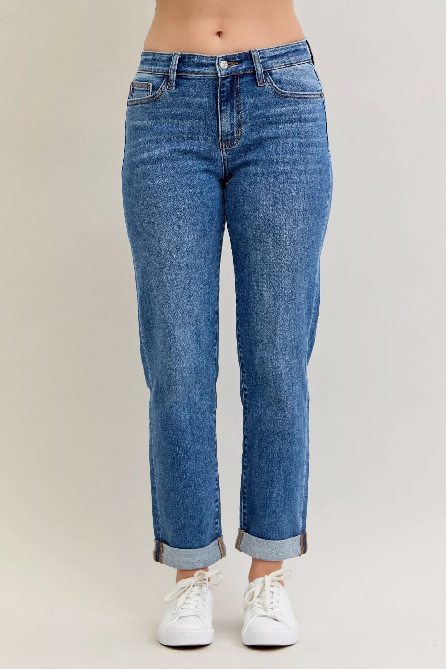 Judy Blue Full Size Mid Rise BF Classic Cuffed Jeans Plus Size