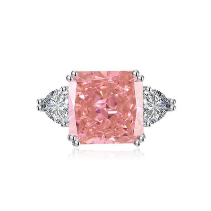 Multicolor Ice Flower Cut Square CZ Adjustable Ring, 12*12mm 8A Main Cubic Zirconia, Two Heart Side CZ, Dainty Luxe