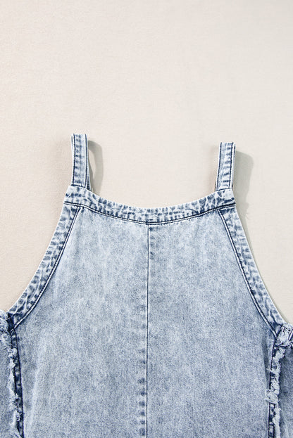 Denim Frayed Reverse Seam Wide Leg Overall