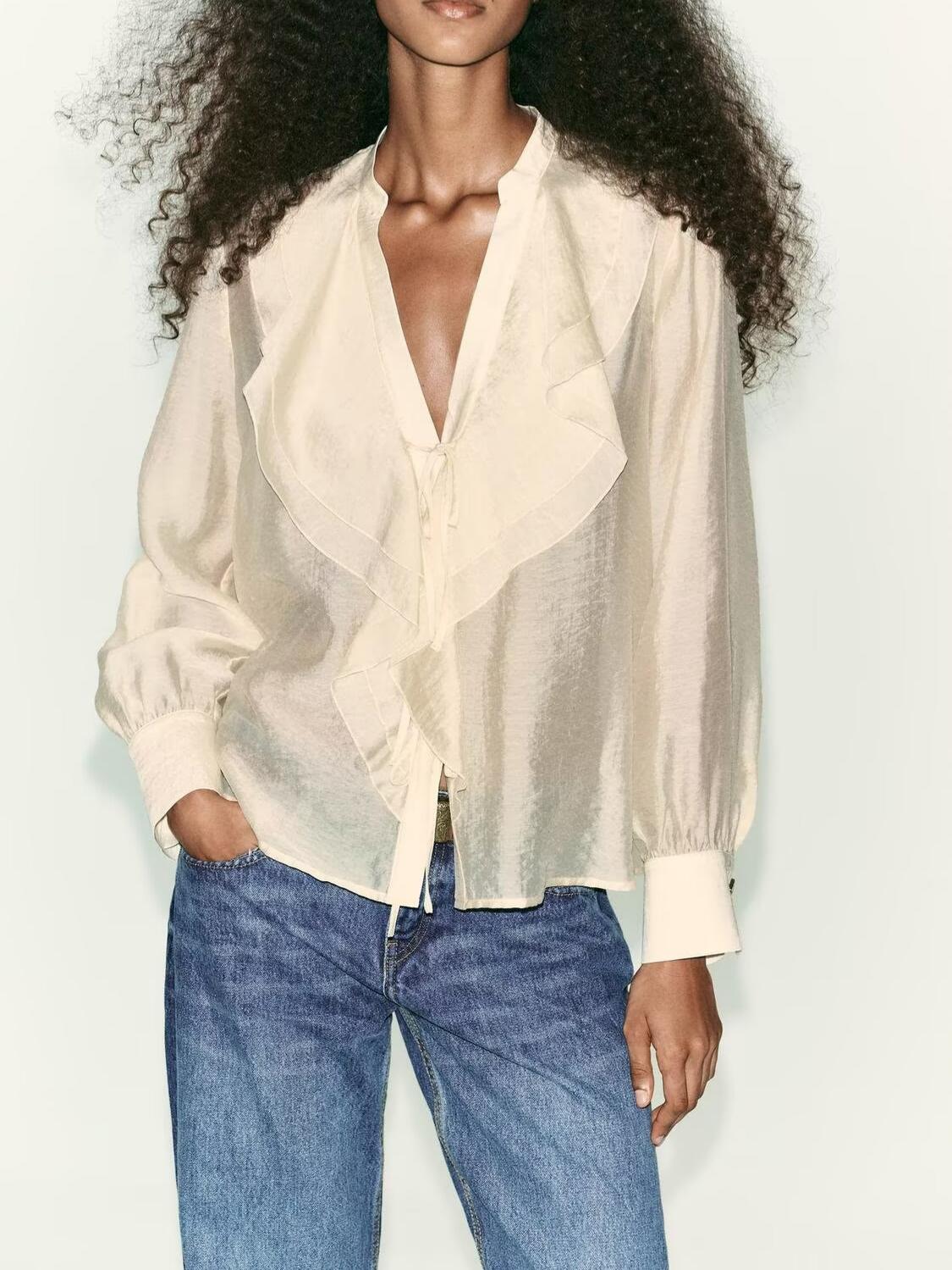 Fall WomenClothing Laminated Decoration Bow Shirt