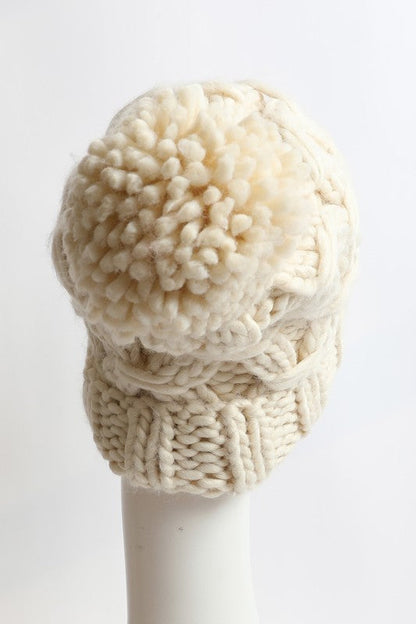 Leto Accessories Oversized Chunky Knit Pom Beanie
