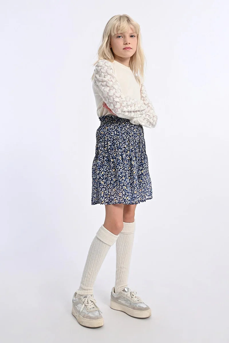 Blue Nora Floral Voile Skirt