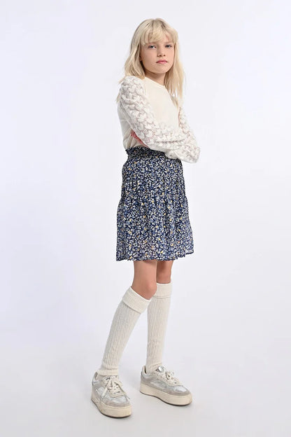 Blue Nora Floral Voile Skirt