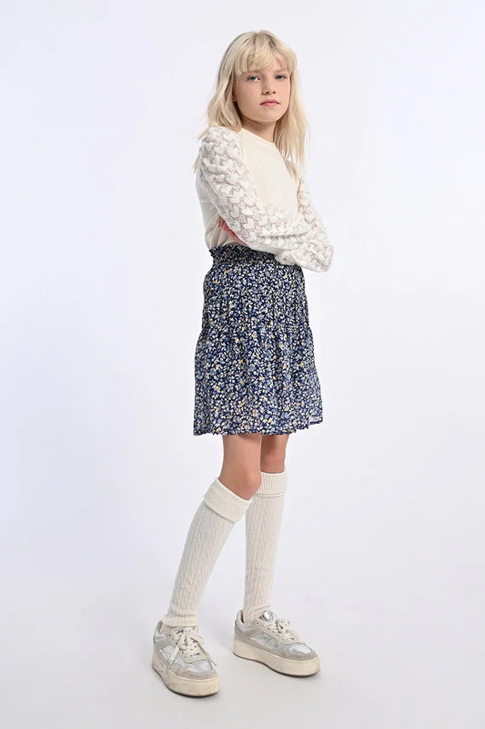 Blue Nora Floral Voile Skirt