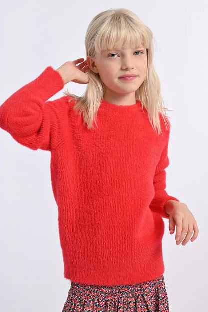 Red Coral Knitted Fuzzy Sweater